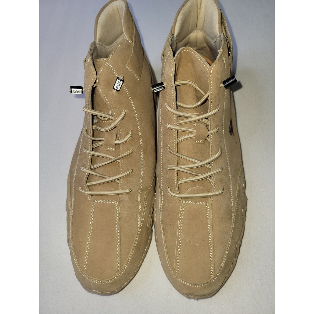 LDECK Tan Suede Driving Shoes Mid Top Sneakers Bungee Lace Mens 12.5